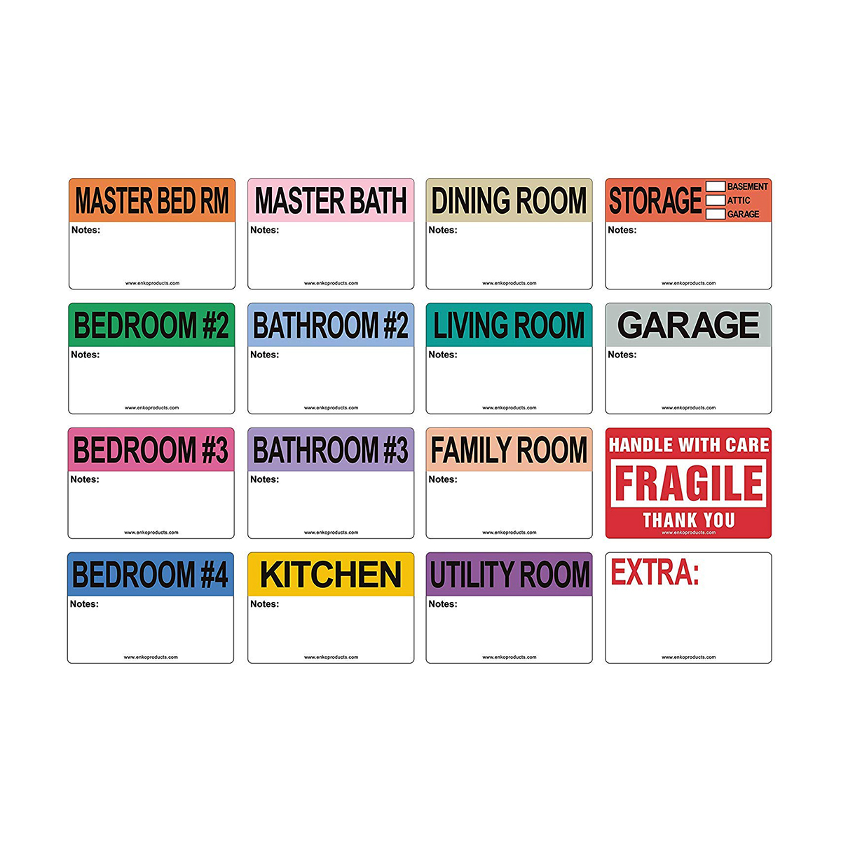 2222 Bedroom House Color Coded Moving Labels with Notes Section 22" x 22" Within Moving Box Labels Template