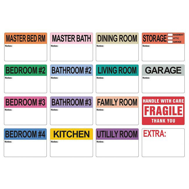 4 Bedroom House - Color Coded Moving Labels 2