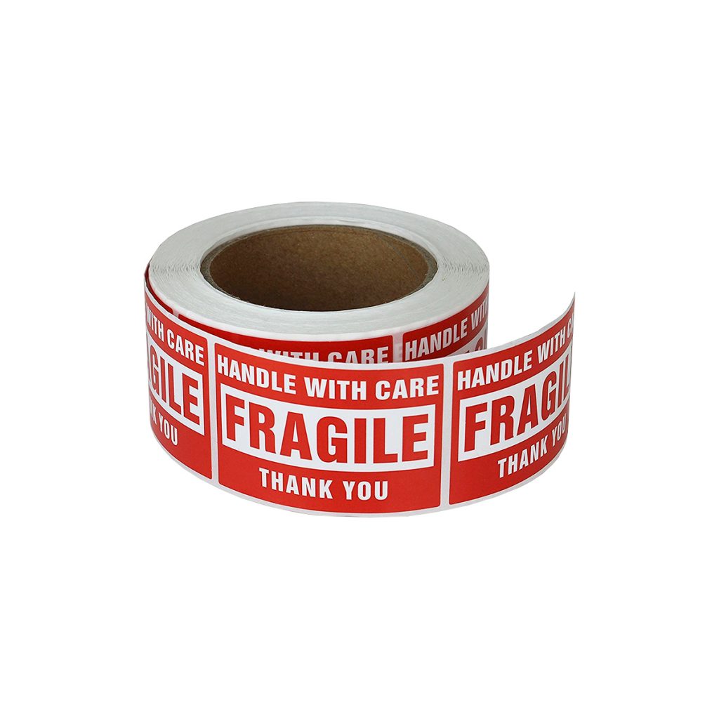40 FRAGILE LABELS SELF STICKING PERMANENT RED WHITE SHIP SHIPPING PROTECT GOODS 