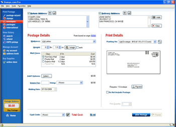 postage details and print details for online printing postage