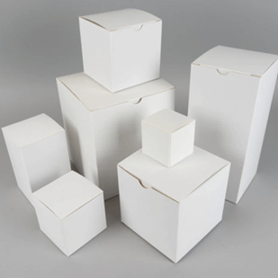 stack of white packaging boxes in gray background