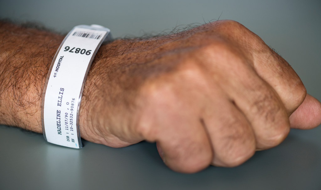 Patient wristbands and medical chart sticky labels