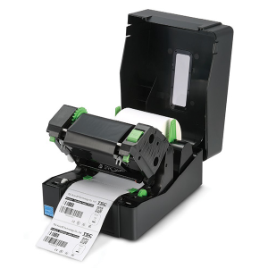A label roll and thermal ribbon are properly placed inside a TSC printer