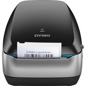 A Dymo LabelWriter Wireless printing a barcode