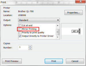 uncheck Mirror Printing