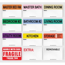 1-2 Bedroom 2” x 3” Color-Coded Stickers for Moving with Removable Blank Labels