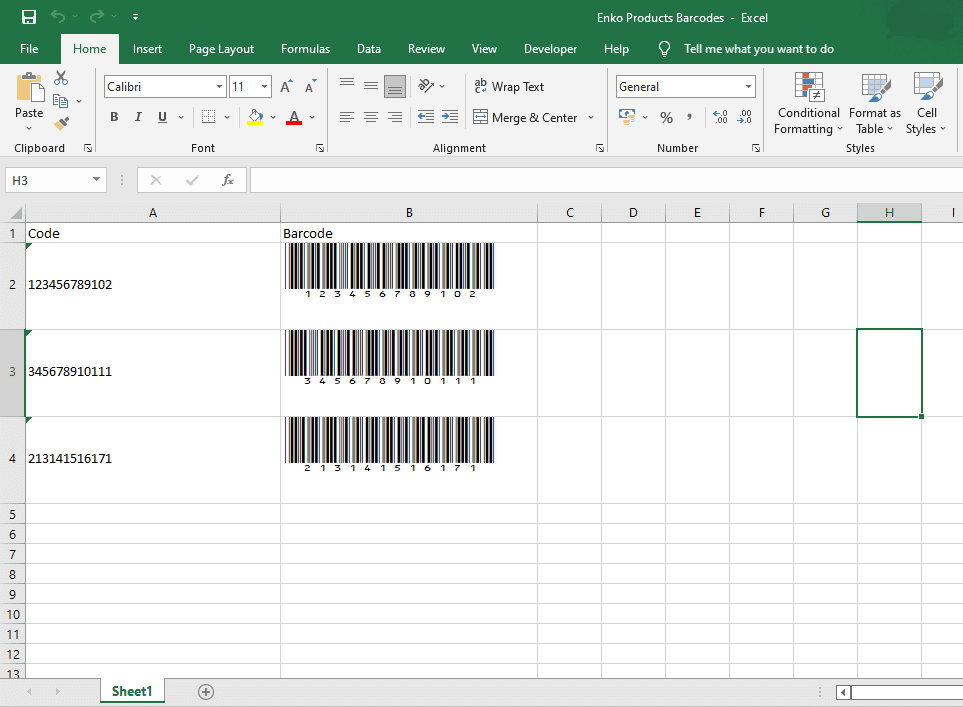Sample Barcode Spreadsheet