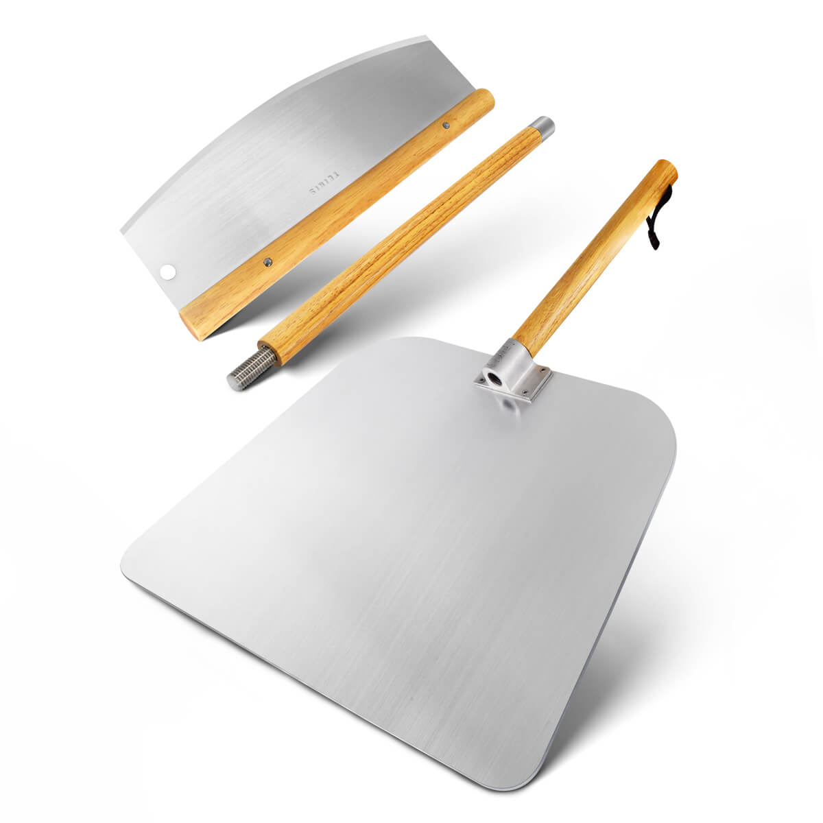 Pizza Cutter & Peel Set – 14″ Stainless Steel Large Pizza Slicer & 14″ x 16″ Pizza Paddle Board Pan with Wooden Handle