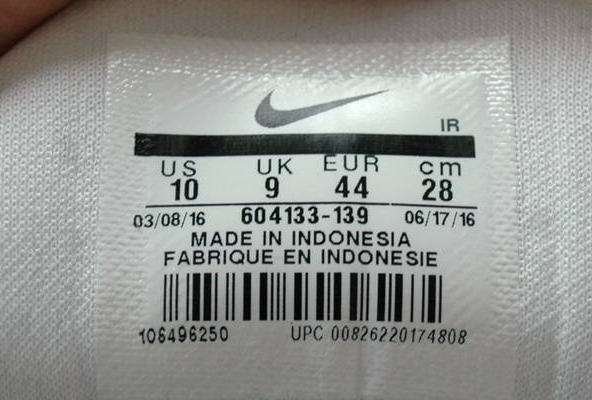 A Nike sneaker barcoded tag made of plastic