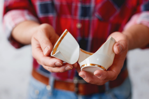 A broken cup received through the mail