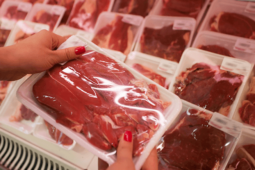 An example meat wrapped in stretch wrap