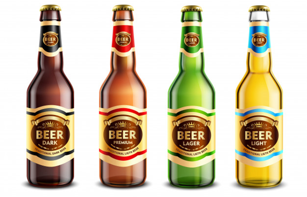different colors of beer bottles