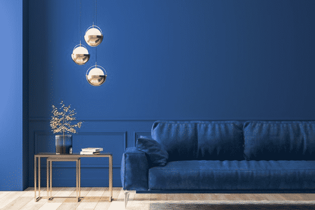 A predominantly blue living room