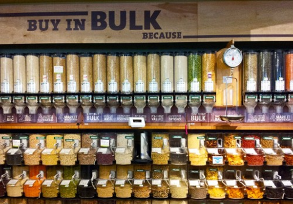 Bulk foods, with the containers bearing prominent ingredient labels