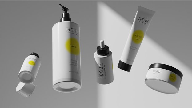 Skin moisturizers with yellow and gray labels