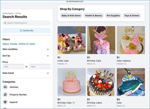 Facebook Marketplace search page