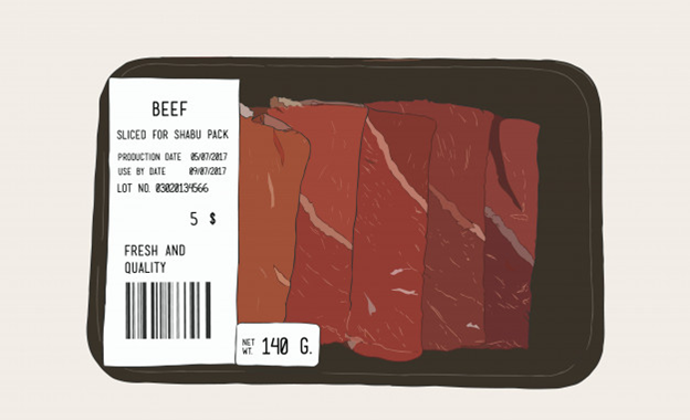 A labeled pack of frozen beef