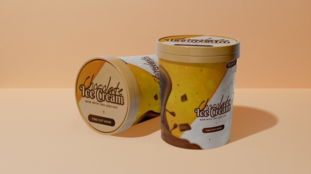 An ice cream bucket with paper freezer label
