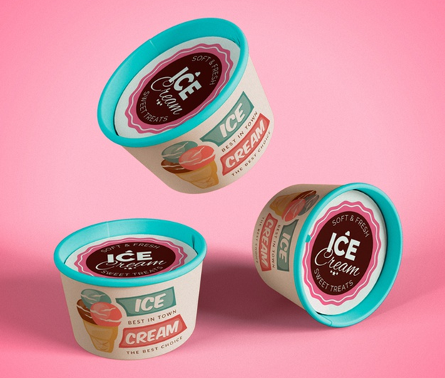Ice cream cups with freezer labels