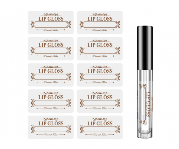A sheet of clear BOPP lip gloss labels