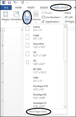 The Page Layout settings in Word