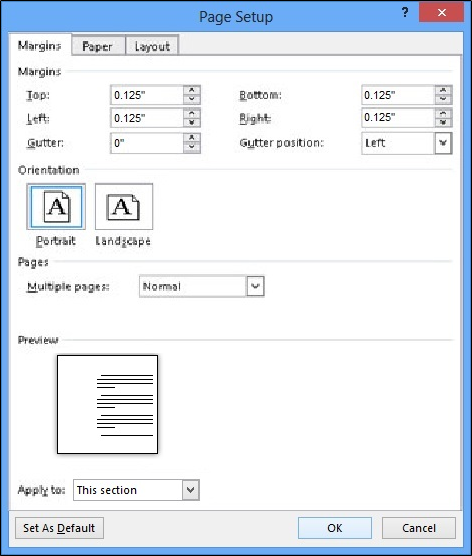 Page Setup for Margins