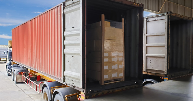 Palletized boxes inside a truck