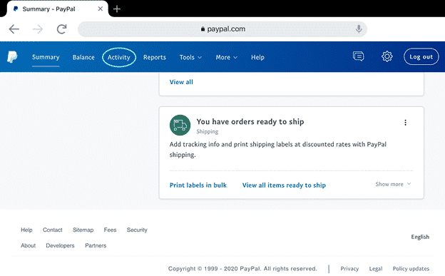 PayPal's Summary Page