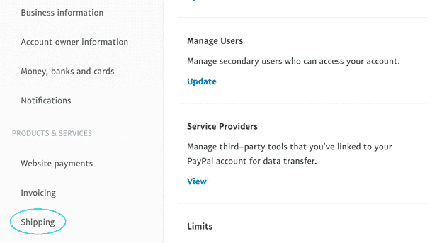 Paypal's Shipping link