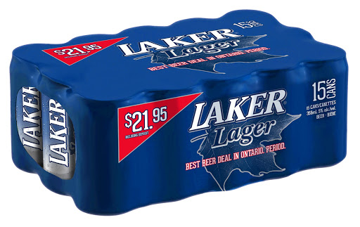 A Shrink-Wrapped 15-Can Pack of Laker Lager - Source: Laker Beer