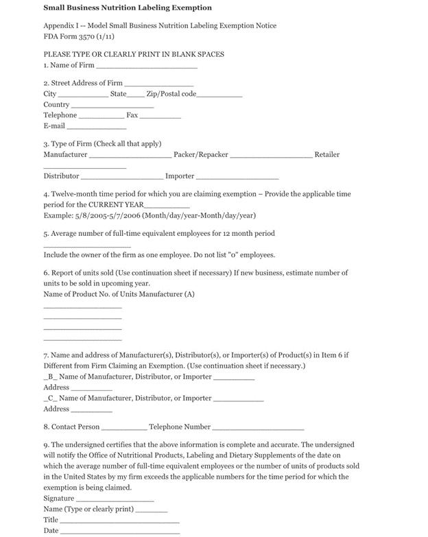 Small Business Nutrition Labeling Exemption