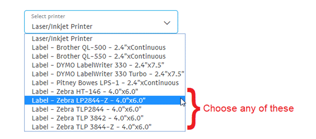 Setting the default printer to a Zebra or Zebra-like thermal printer