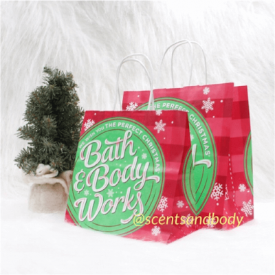 bath and body works packaging carton bag with christmas accents