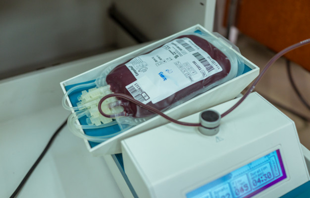 A labeled blood bag