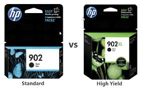 different packaging dimensions for standard and high yield HP printer inks