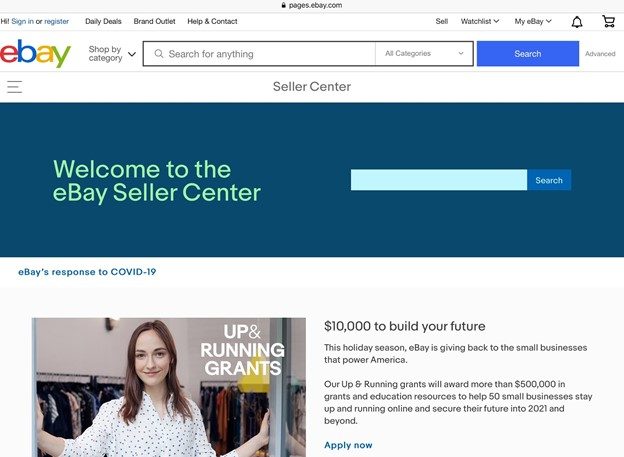 eBay Seller Center home page